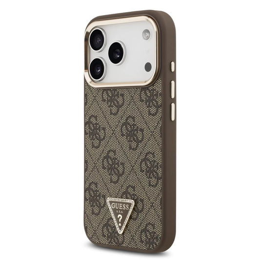 Guess PU Leather 4G Triangle Logo Gold Frame MagSafe tok iPhone 17 Pro készülékhez barna - iPhone 17 Pro tok a Domshop kínálatából