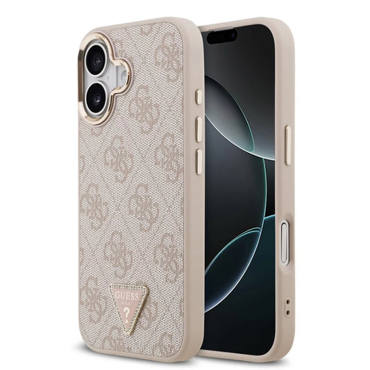 Guess PU Leather 4G Triangle Logo Gold Frame MagSafe tok iPhone 17 készülékhez rózsaszín - iPhone 17 tok a Domshop kínálatából