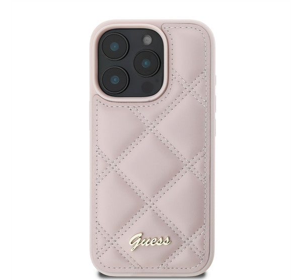Guess PU Leather Quilted Apple iPhone 16 Pro hátlap tok, rózsaszín - iPhone 16 Pro tok a Domshop kínálatából