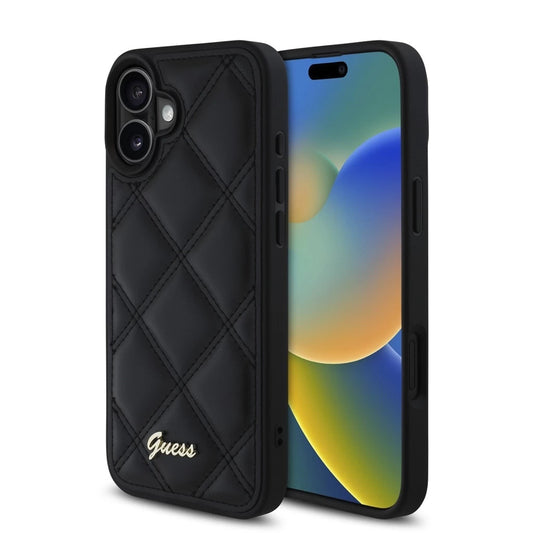 Guess PU Leather Quilted tok iPhone 16 Plus készülékhez fekete - iPhone 16 Plus tok a Domshop kínálatából