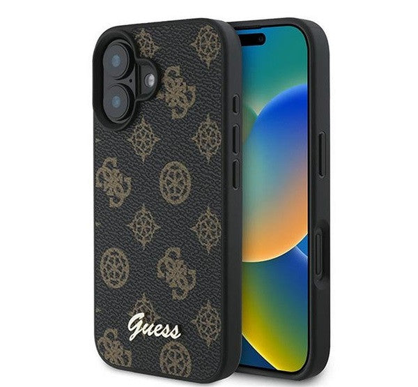 Guess PU Peony Script Apple iPhone 16 Plus MagSafe kompatibilis tok, fekete/barna GUHMP16MPGPYSK - iPhone 16 Plus tok a Domshop kínálatából