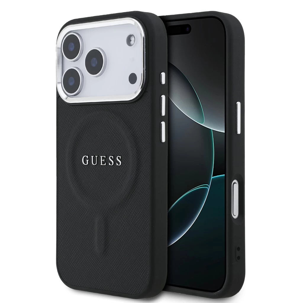 Guess PU Saffiano MagSafe hátsó tok iPhone 17 Pro készülékhez fekete - iPhone 17 Pro tok a Domshop kínálatából