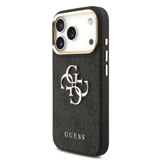 Guess PU bőr 4G Metal Logo Gold Frame MagSafe tok iPhone 17 Pro készülékhez fekete - iPhone 17 Pro tok a Domshop kínálatából