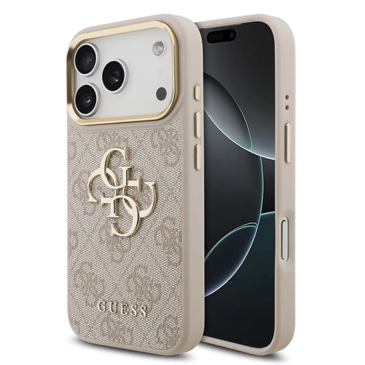 Guess PU bőr 4G Metal Logo Gold Frame MagSafe tok iPhone 17 Pro készülékhez rózsaszín - iPhone 17 Pro tok a Domshop kínálatából