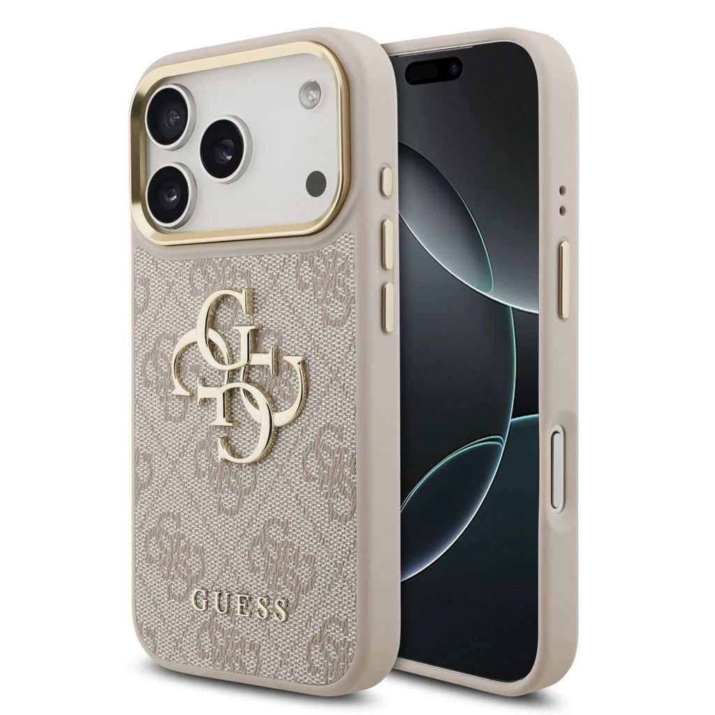 Guess PU bőr 4G Metal Logo Gold Frame MagSafe tok iPhone 17 Pro készülékhez rózsaszín - iPhone 17 Pro tok a Domshop kínálatából