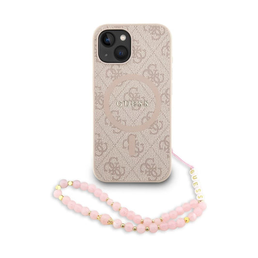 Guess PU bőr 4G színes gyűrűpántos MagSafe tok iPhone 13 készülékhez rózsaszín - iPhone 13/14 tok a Domshop kínálatából
