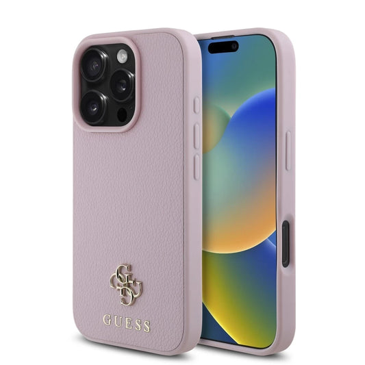 Guess PU bőrhatású 4G kis fém logóval MagSafe tok iPhone 16 Pro Max készülékhez rózsaszín - iPhone 16 Pro Max tok a Domshop kínálatából