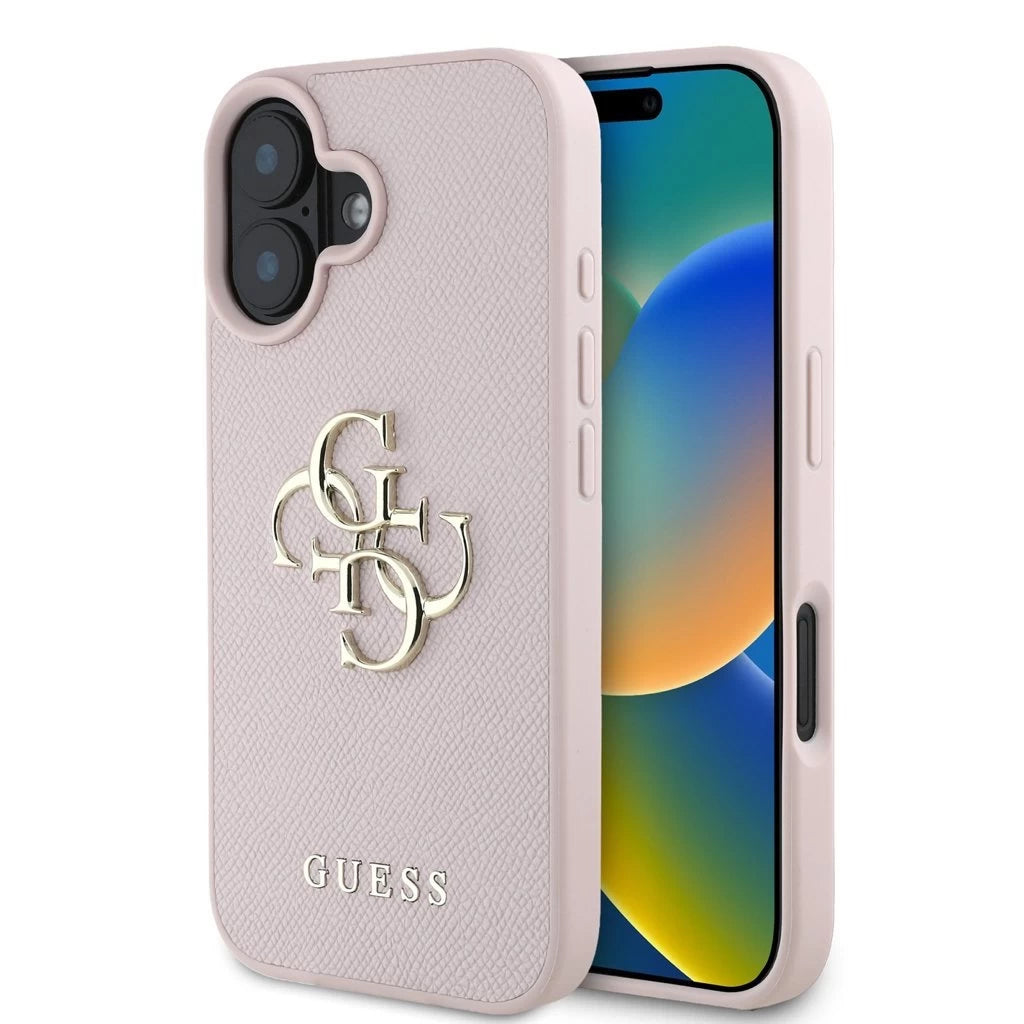 Guess PU barázdált 4G Metal Logo tok iPhone 16 készülékhez rózsaszín - iPhone 16 tok a Domshop kínálatából