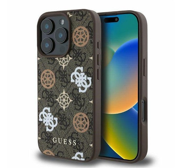 Guess Peony On 4G Background Apple iPhone 16 Pro MagSafe kompatibilis tok, barna GUHMP16LP4PWPW - iPhone 16 Pro tok a Domshop kínálatából