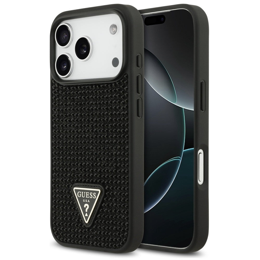 Guess Rhinestone Triangle Apple iPhone 17 Pro Max hátlap tok, fekete - iPhone 17 Pro Max tok a Domshop kínálatából