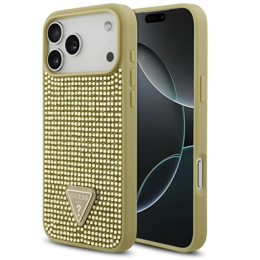 Guess Rhinestone Triangle Apple iPhone 17 Pro hátlap tok, arany - iPhone 17 Pro tok a Domshop kínálatából
