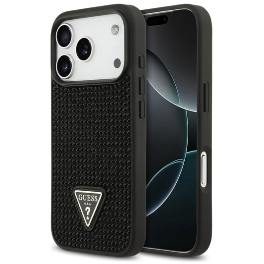 Guess Rhinestone Triangle Apple iPhone 17 Pro hátlap tok, fekete - iPhone 17 Pro tok a Domshop kínálatából