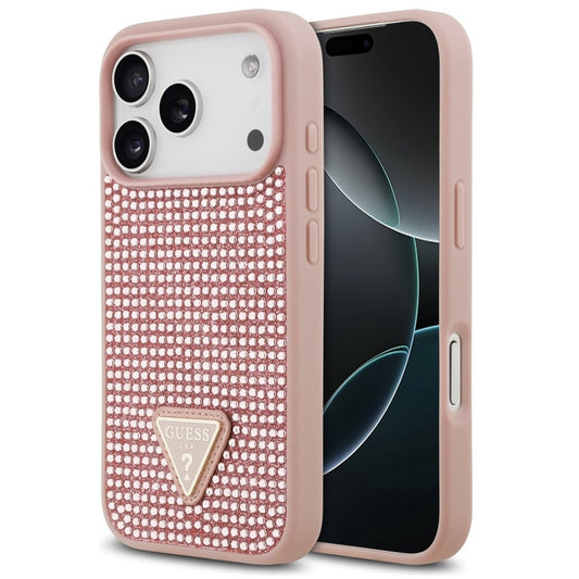 Guess Rhinestone Triangle Apple iPhone 17 Pro hátlap tok, rózsaszín - iPhone 17 Pro tok a Domshop kínálatából
