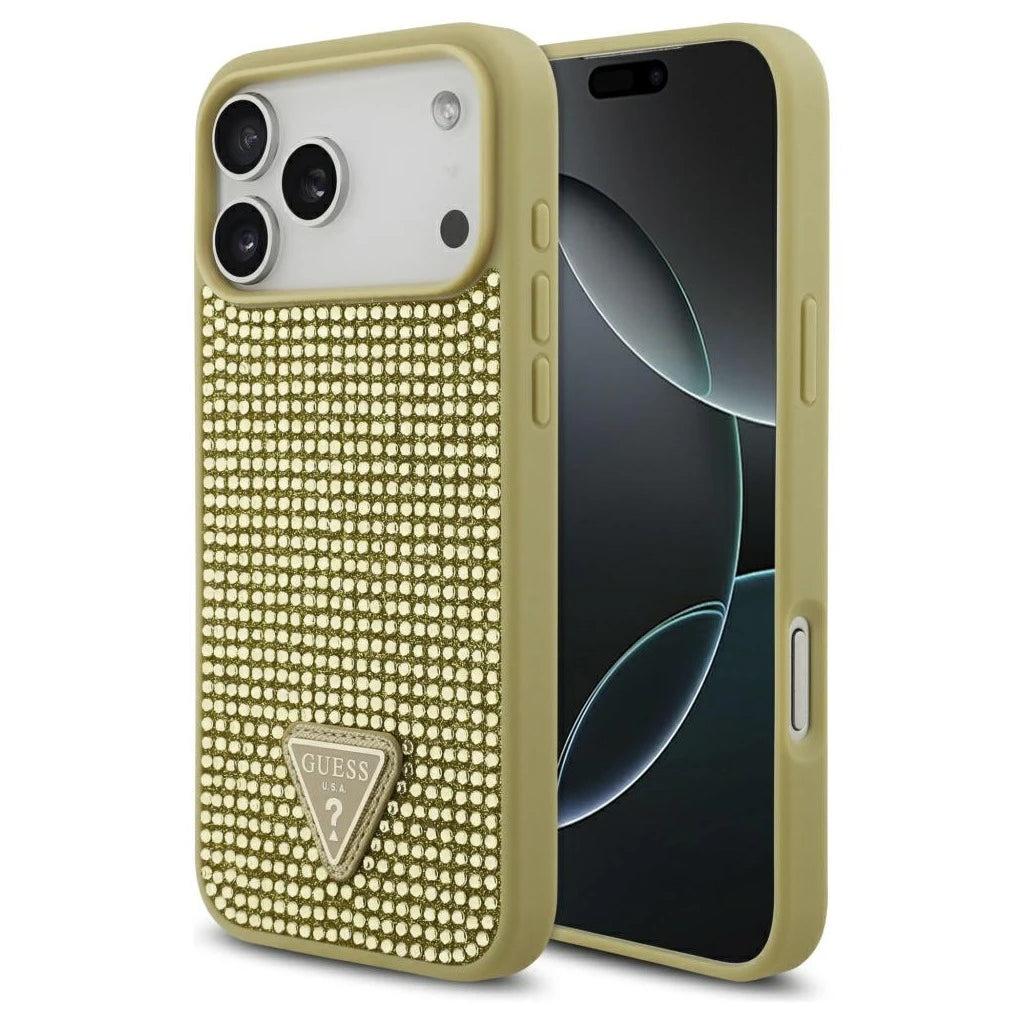 Guess Rhinestone Triangle Logo iPhone 17 Pro Max készülékhez tok arany - iPhone 17 Pro Max tok a Domshop kínálatából