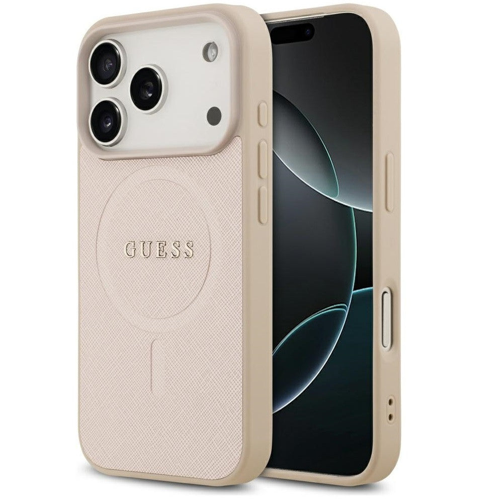 Guess Saffiano Classic Logo Apple iPhone 17 Pro Max MagSafe tok, rózsaszín - iPhone 17 Pro Max tok a Domshop kínálatából