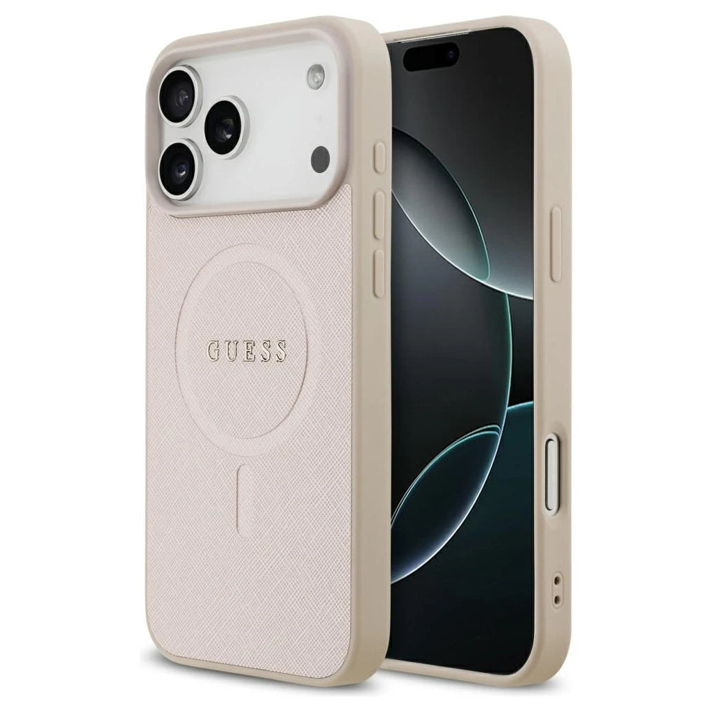 Guess Saffiano Classic Logo MagSafe tok iPhone 17 Pro Max készülékhez rózsaszín - iPhone 17 Pro Max tok a Domshop kínálatából