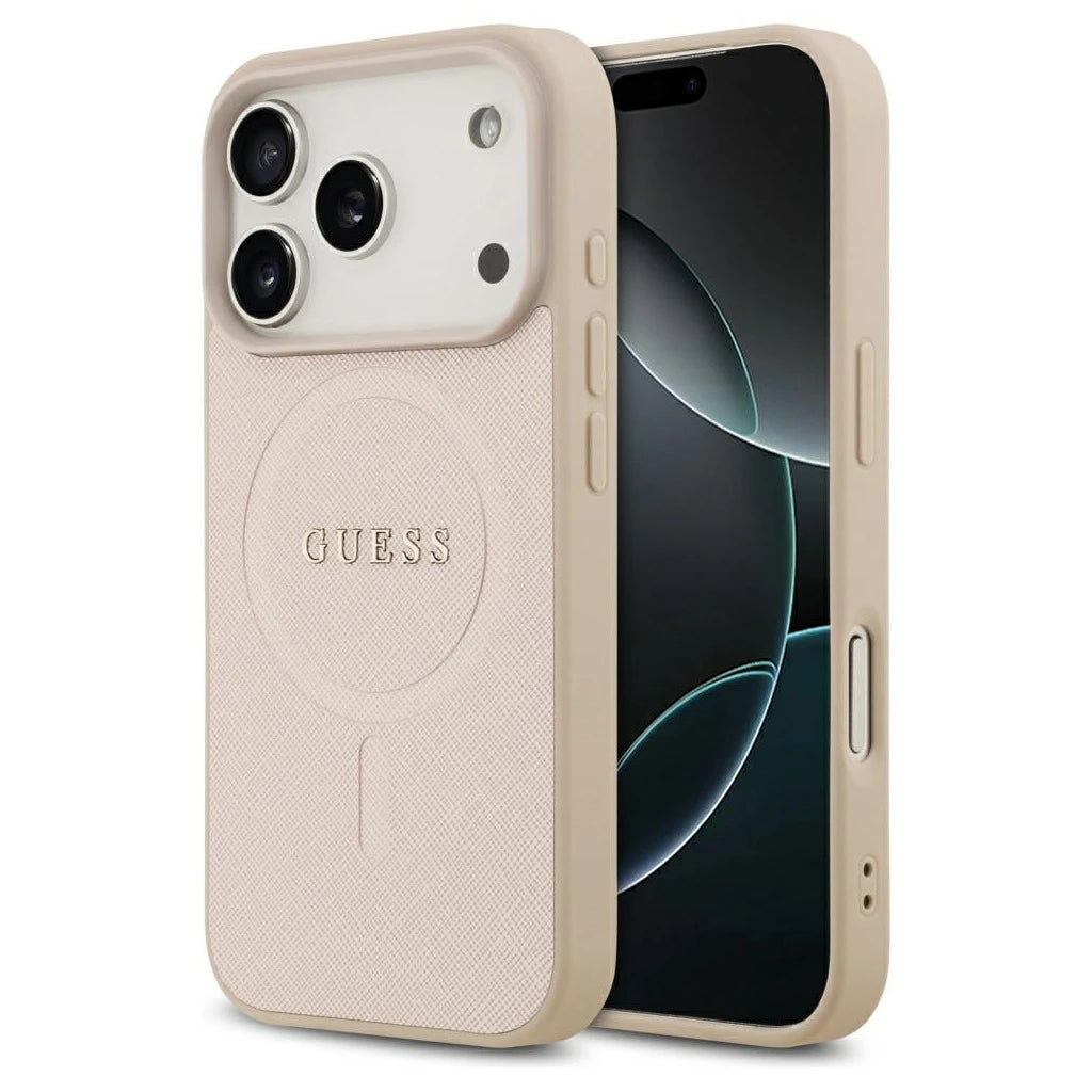 Guess Saffiano Classic Logo MagSafe tok iPhone 17 Pro készülékhez rózsaszín - iPhone 17 Pro tok a Domshop kínálatából