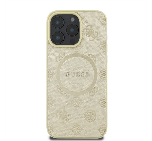 Guess Saffiano Peony Classic Logo Apple iPhone 16 Pro hátlap tok, arany GUHMP16LPSAPSMED - iPhone 16 Pro tok a Domshop kínálatából