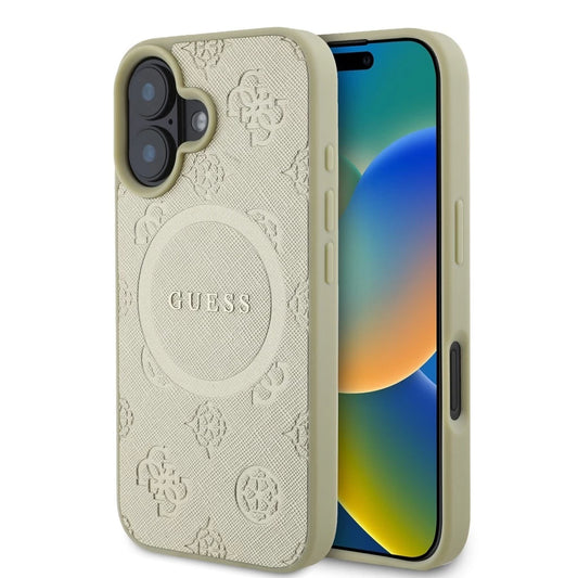 Guess Saffiano Peony Stamp MagSafe tok iPhone 16 készülékhez arany - iPhone 16 tok a Domshop kínálatából