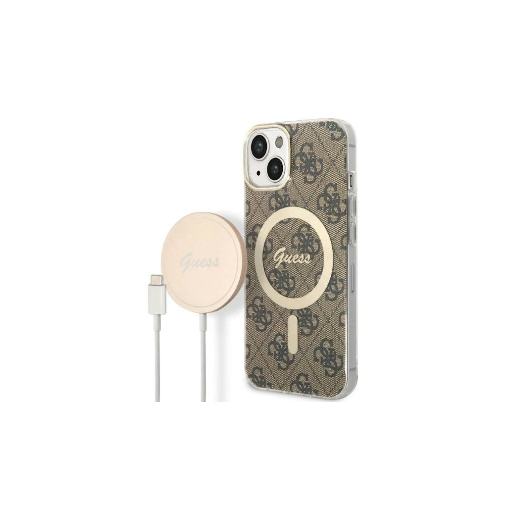 Guess Set GUBPP14MH4EACSW tok+töltő, iPhone 14 Plus / 15 Plus 6.7" készülékhez, kemény tok 4G P, barna - iPhone 14 Plus/15Plus tok a Domshop kínálatából