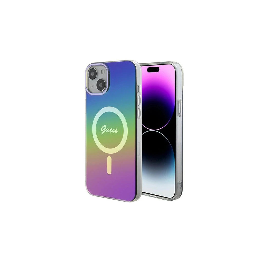 Guess iPhone 15 Plus/14 Plus készülékhez IML Iridescent MagSafe keménytok, szivárvány - iPhone 14 Plus/15Plus tok a Domshop kínálatából