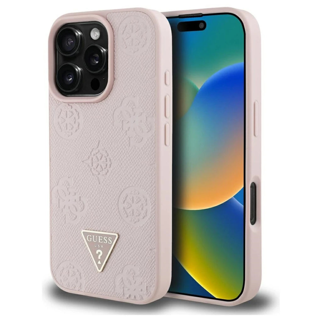 Guess texturált tok Hot Stamp Peony Triangle Logo MagSafe iPhone 16 Pro készülékhez rózsaszín - iPhone 16 Pro tok a Domshop kínálatából