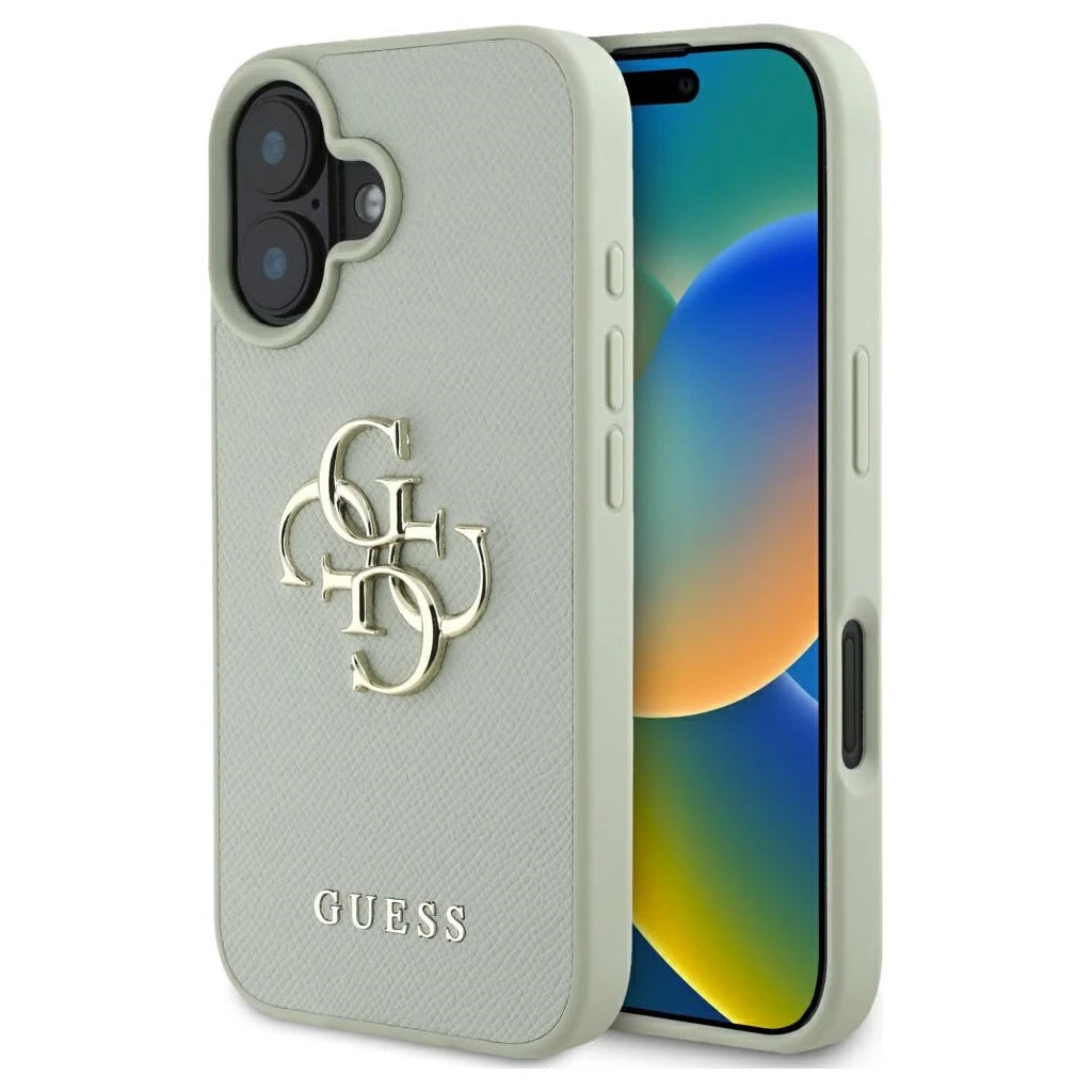 Guess texturált tok – Nagy 4G Logo, Kis Classic Logo – iPhone 16 készülékhez – zöld - iPhone 16 tok a Domshop kínálatából
