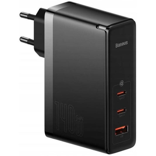 Hálózati töltő adapter, 140W, USB aljzat, 2 x USB Type-C aljzat, USB Type-C - USB Type-C kábellel, gyorstöltés, PD 3.1, QC, GaN5, Baseus GaN5 Pro, fekete - Adapter a Domshop kínálatából