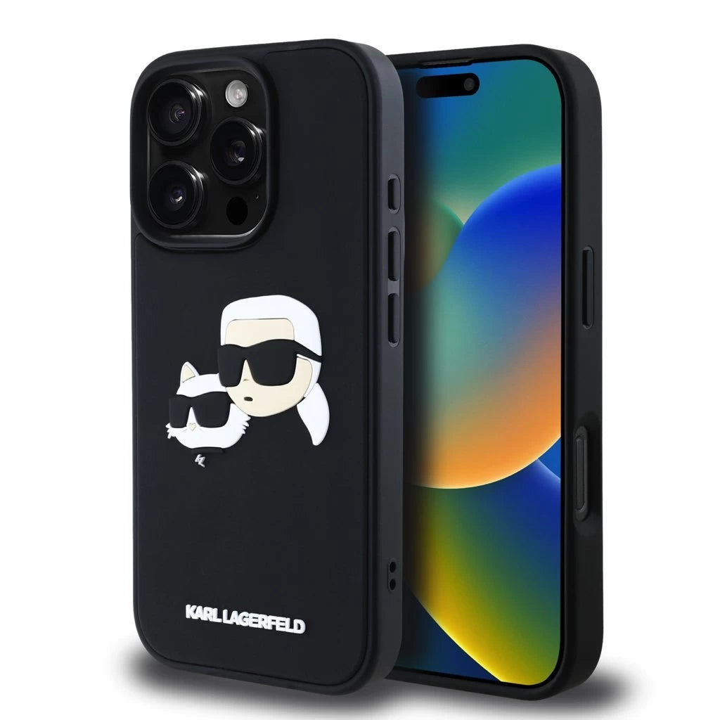 Karl Lagerfeld 3D Rubber Double Heads tok iPhone 16 Pro készülékhez fekete - iPhone 16 Pro tok a Domshop kínálatából