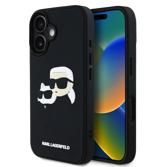 Karl Lagerfeld 3D Rubber Double Heads tok iPhone 16 készülékhez fekete - iPhone 16 tok a Domshop kínálatából