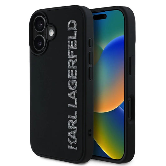 Karl Lagerfeld 3D Rubber Glitter Logo tok iPhone 16 készülékhez fekete - iPhone 16 tok a Domshop kínálatából