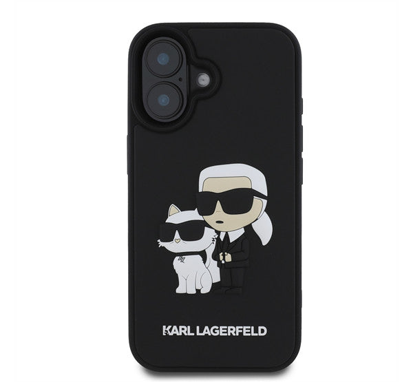 Karl Lagerfeld 3D Rubber Karl and Choupette Apple iPhone 16 hátlap tok, fekete - iPhone 16 tok a Domshop kínálatából
