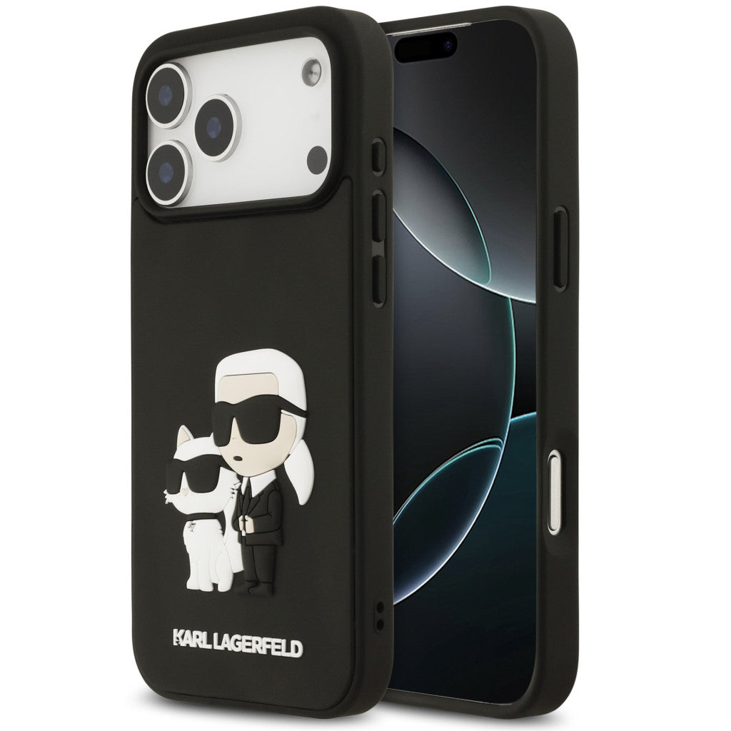 Karl Lagerfeld 3D Rubber Karl and Choupette Apple iPhone 17 Pro hátlap tok, fekete - iPhone 17 Pro tok a Domshop kínálatából