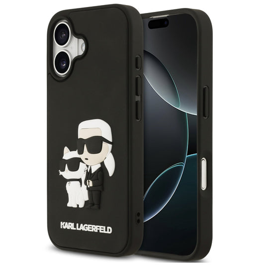 Karl Lagerfeld 3D Rubber Karl and Choupette Apple iPhone 17 hátlap tok, fekete - iPhone 17 tok a Domshop kínálatából