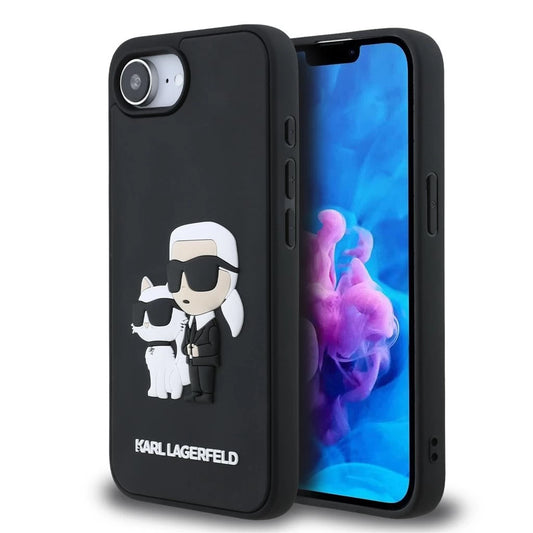 Karl Lagerfeld 3D Rubber Karl and Choupette Tok iPhone 16e készülékhez fekete - iPhone 16e tok a Domshop kínálatából