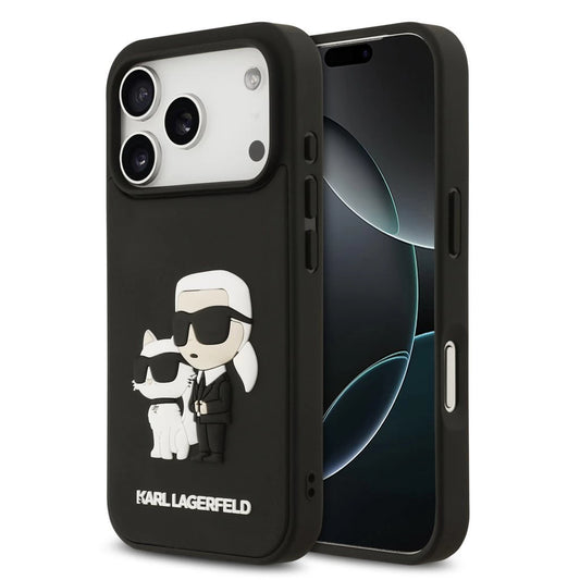 Karl Lagerfeld 3D Rubber Karl and Choupette tok iPhone 17 Pro készülékhez fekete - iPhone 17 Pro tok a Domshop kínálatából