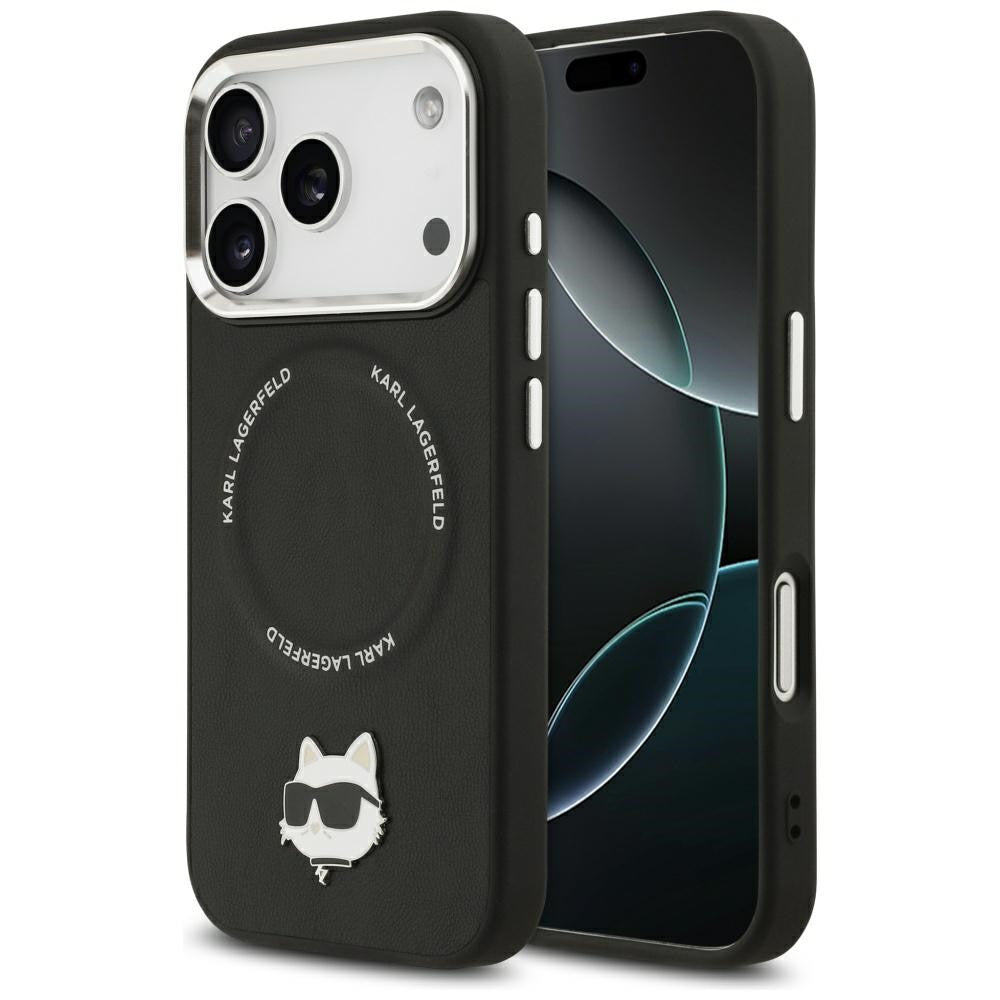 Karl Lagerfeld Choupette Pin Apple iPhone 17 Pro MagSafe kompatibilis hátlap tok, fekete - iPhone 17 Pro tok a Domshop kínálatából