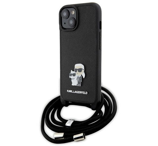 Karl Lagerfeld Crossbody Saffiano Metal Pin Karl Apple iPhone 15 Plus hátlap tok, fekete - iPhone 15 Plus tok a Domshop kínálatából