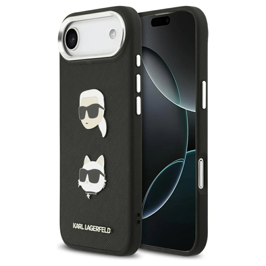 Karl Lagerfeld FW Grained Karl & Choupette Heads Pins & Logo tok iPhone Air készülékhez fekete - iPhone 17 Air tok a Domshop kínálatából