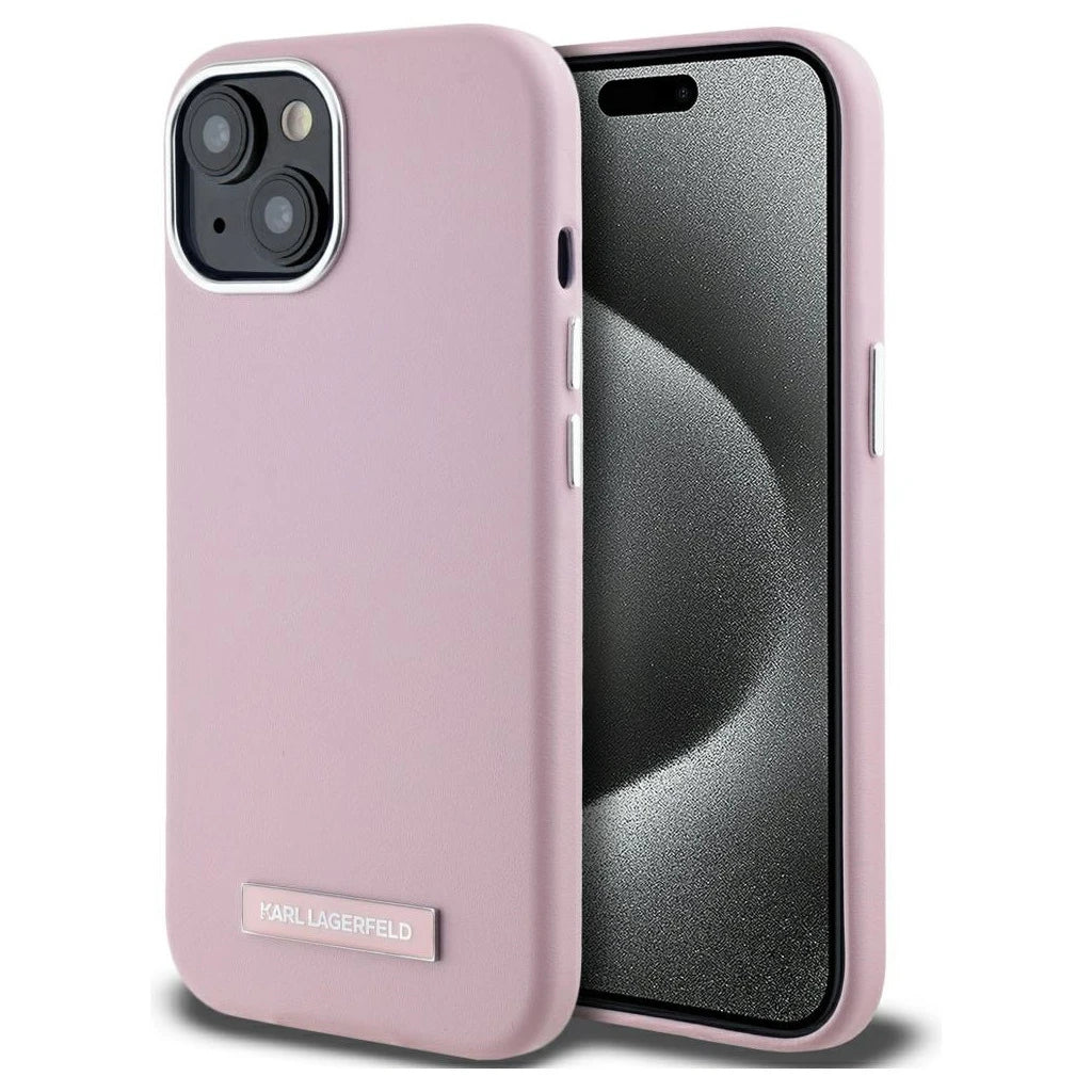 Karl Lagerfeld FW Metal Plate MagSafe tok iPhone 15 készülékhez rózsaszín - iPhone 15 tok a Domshop kínálatából