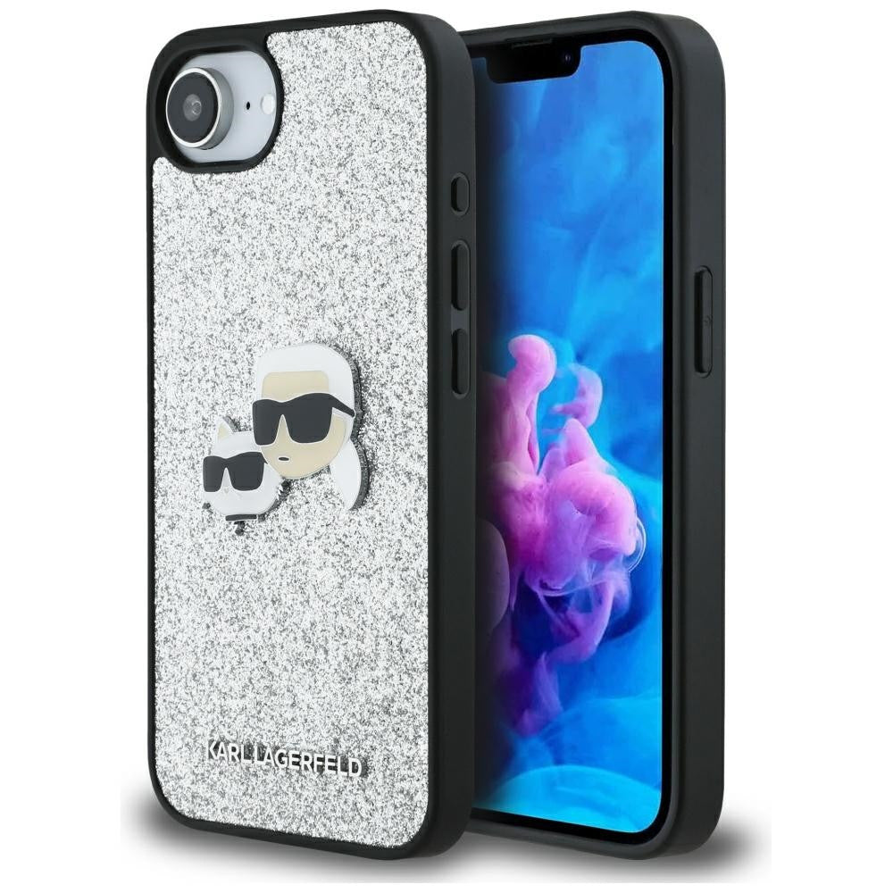 Karl Lagerfeld Fixed Glitter Ikonik Metal Pin Apple iPhone 16e hátlap tok, ezüst - iPhone 16e tok a Domshop kínálatából