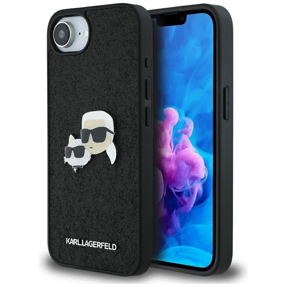 Karl Lagerfeld Fixed Glitter Ikonik Metal Pin Apple iPhone 16e hátlap tok, fekete - iPhone 16e tok a Domshop kínálatából