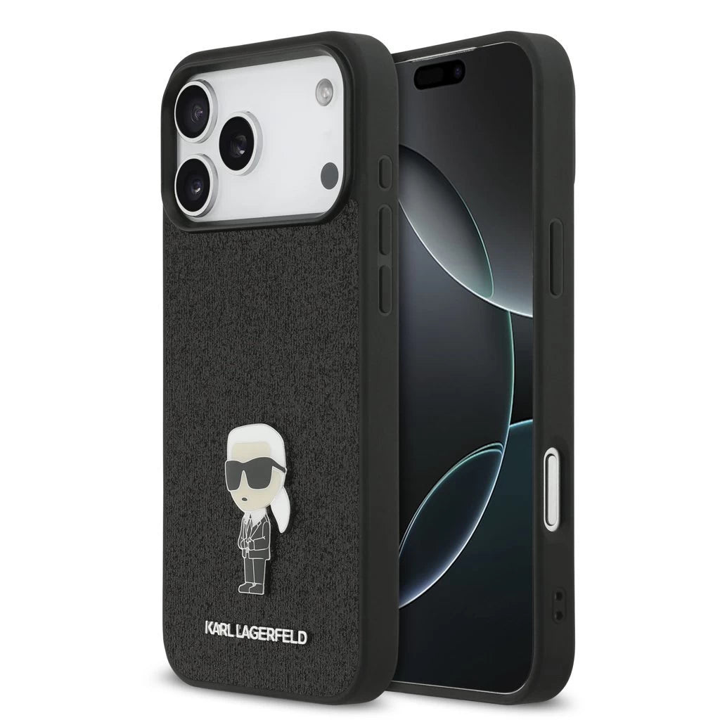Karl Lagerfeld Fixed Glitter Metal Ikonik tok iPhone 17 Pro Max készülékhez fekete - iPhone 17 Pro Max tok a Domshop kínálatából