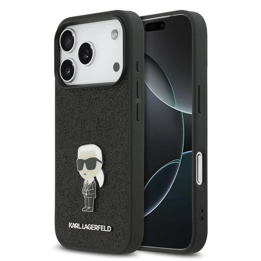 Karl Lagerfeld Fixed Glitter Metal Ikonik tok iPhone 17 Pro készülékhez fekete - iPhone 17 Pro tok a Domshop kínálatából
