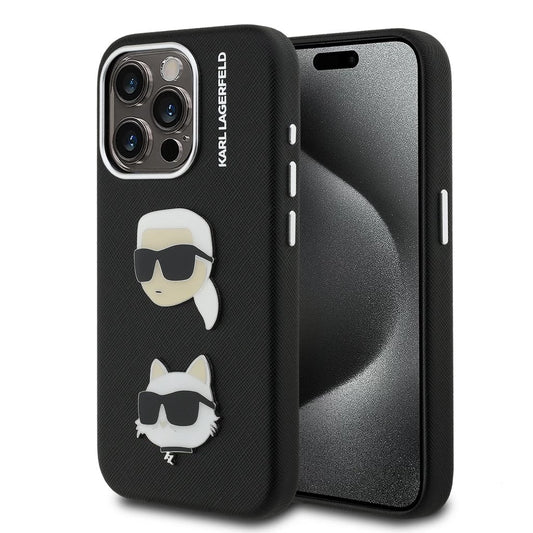 Karl Lagerfeld Grained PU K&CH Heads tok iPhone 15 Pro készülékhez fekete - iPhone 15 Pro tok a Domshop kínálatából