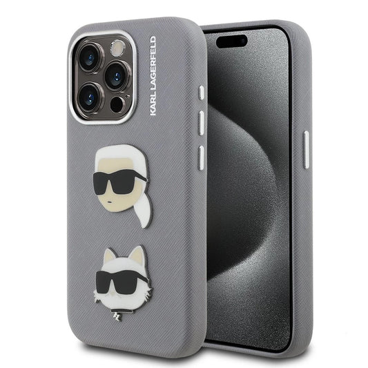 Karl Lagerfeld Grained PU K&CH Heads tok iPhone 15 Pro készülékhez szürke - iPhone 15 Pro tok a Domshop kínálatából