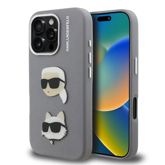 Karl Lagerfeld Grained PU K&CH Heads tok iPhone 16 Pro Max készülékhez szürke - iPhone 16 Pro Max tok a Domshop kínálatából