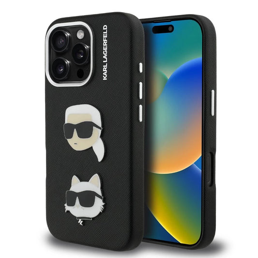Karl Lagerfeld Grained PU K&CH Heads tok iPhone 16 Pro készülékhez fekete - iPhone 16 Pro tok a Domshop kínálatából