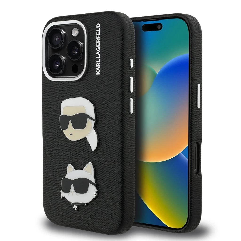 Karl Lagerfeld Grained PU K&CH Heads tok iPhone 16 Pro készülékhez fekete - iPhone 16 Pro tok a Domshop kínálatából