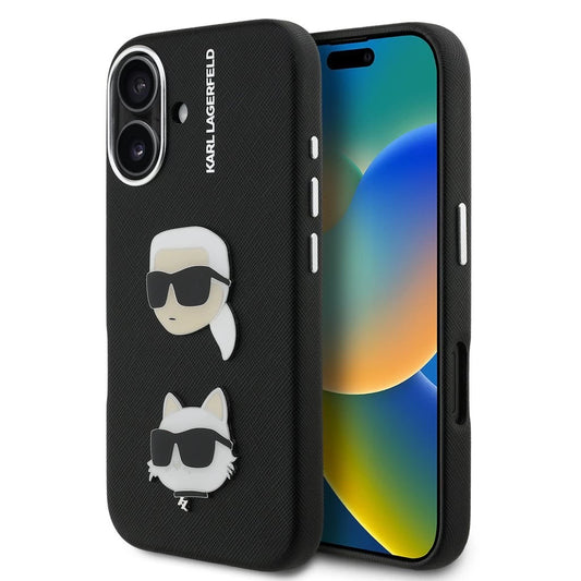 Karl Lagerfeld Grained PU K&CH Heads tok iPhone 16 készülékhez fekete - iPhone 16 tok a Domshop kínálatából